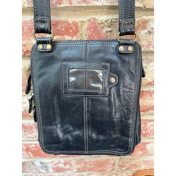 Vintage Fossil Black Leather Crossbody Messenger Bag Brass Hardware - Picture 6 of 10